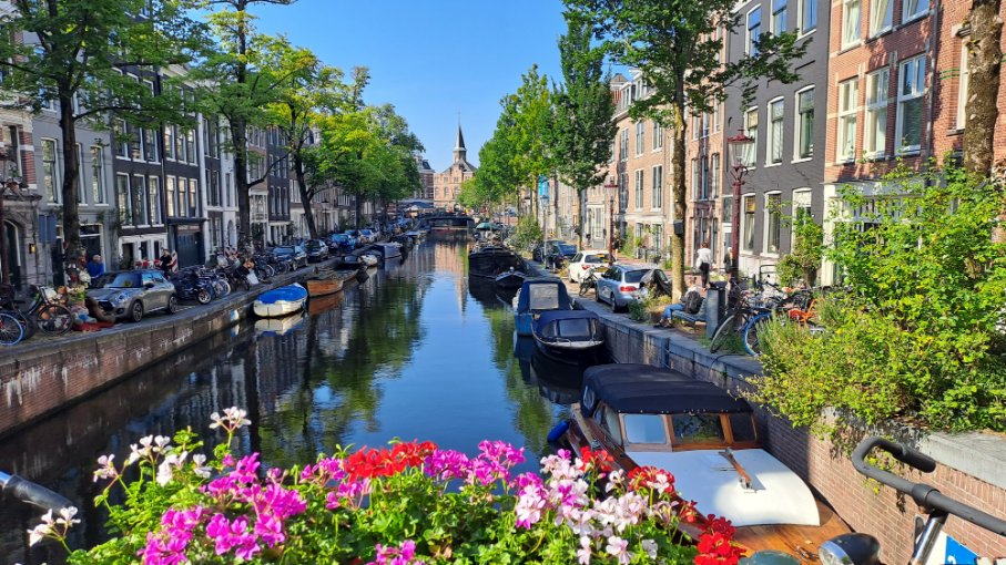 Amsterdam putopis kanali, mostovi, i cveće